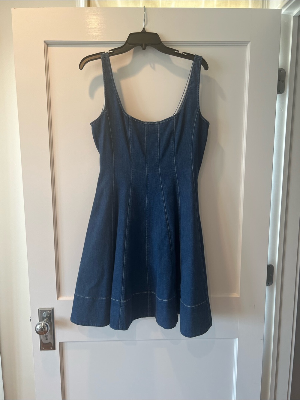 Denim Fit-and-Flare Tank Dress - Dark Blue